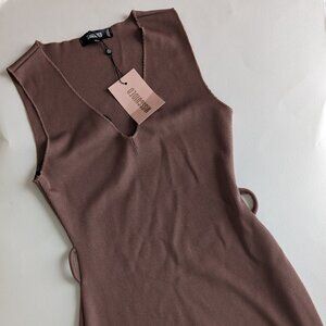 NEW Missguided Bodycon Sleeveless Mauve Midi Knit Dress